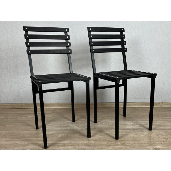 Комплект стульев металлических универсальных, черный каркас с черной березовой спинкой и сиденьем, 2 шт.