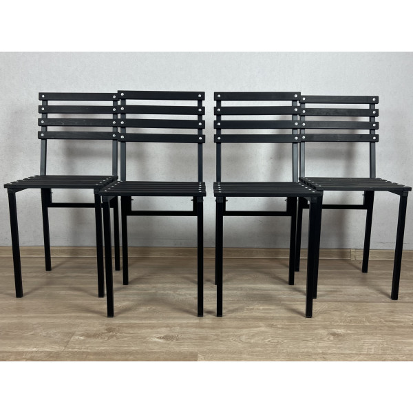 Комплект стульев металлических универсальных, черный каркас с черной березовой спинкой и сиденьем, 4 шт.