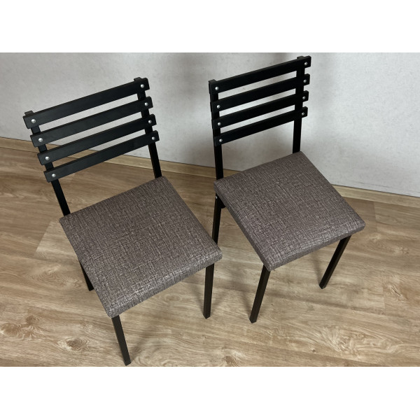 Комплект стульев металлических универсальных, черный каркас с черной березовой спинкой и серым мягким велюровым сиденьем, 2 шт.