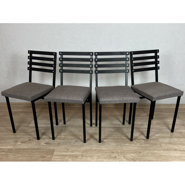 Комплект стульев металлических универсальных, черный каркас с черной березовой спинкой и серым мягким велюровым сиденьем, 4 шт.