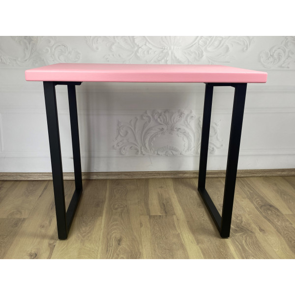 Стол кухонный Loft со столешницей розового цвета из массива сосны 40 мм и черными металлическими ножками, 120х75х75 см