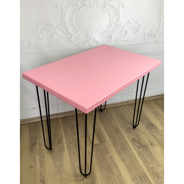 Стол кухонный Loft со столешницей розового цвета из массива сосны 40 мм и металлическими ножками-шпильками, 120х75х75 см
