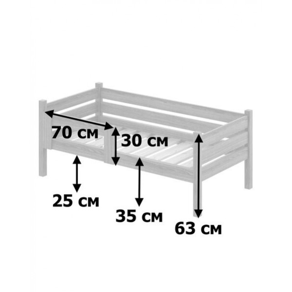 Кровать односпальная подростковая из массива сосны с реечным основанием, 70х140 см (габариты 80х150), цвет ольхи