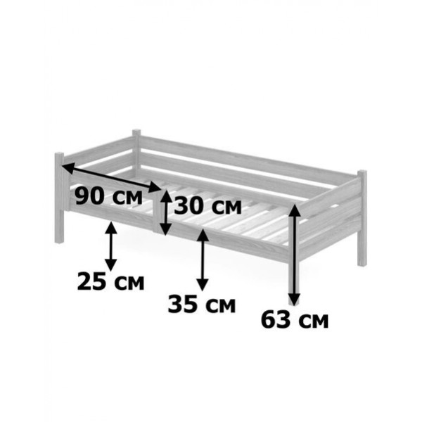 Кровать односпальная подростковая из массива сосны с реечным основанием, 90х180 см (габариты 100х190), цвет темного дуба