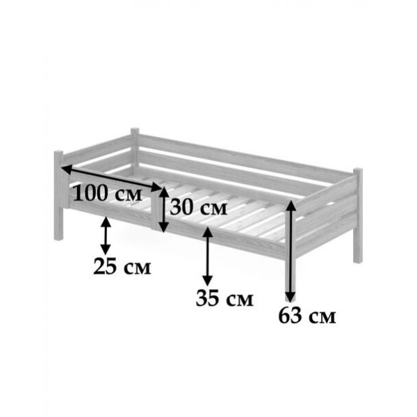 Кровать односпальная подростковая из массива сосны с реечным основанием, 90х200 см (габариты 100х210), цвет темного дуба