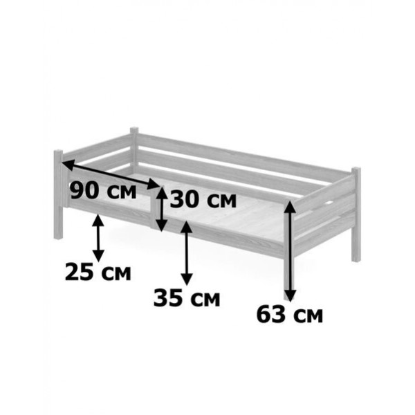 Кровать односпальная подростковая из массива сосны со сплошным основанием, 90х180 см (габариты 100х190), цвет темного дуба