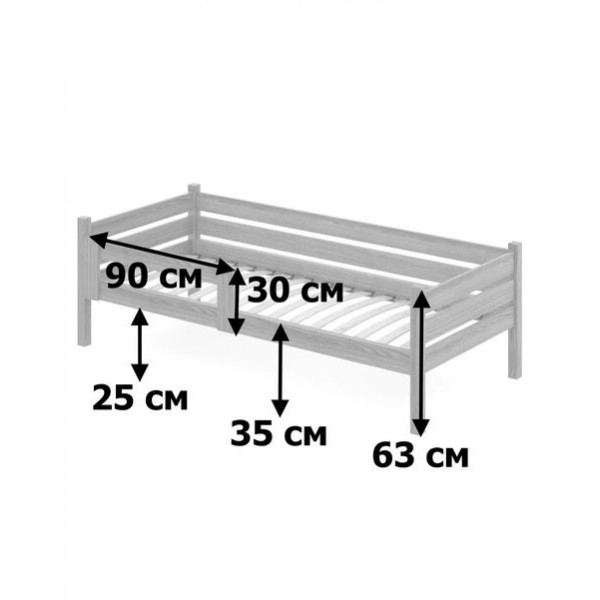 Кровать односпальная подростковая из массива сосны с ортопедическим основанием, 90х180 см (габариты 100х190), цвет ольхи