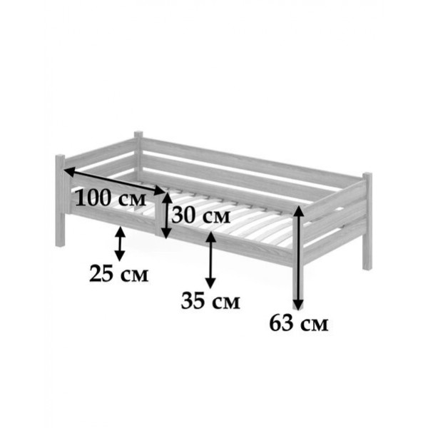 Кровать односпальная подростковая из массива сосны с ортопедическим основанием, 90х200 см (габариты 100х210), цвет темного дуба