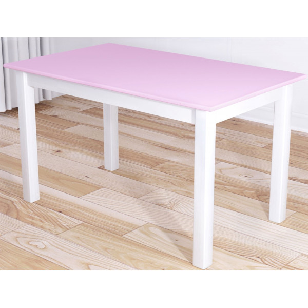 Стол кухонный Классика из массива сосны, столешница розового цвета 20 мм и белые ножки, 120х60х75 см