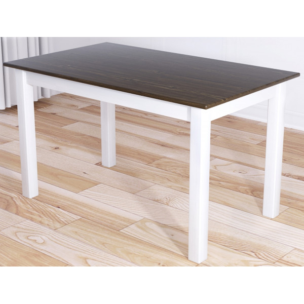 Стол кухонный Классика из массива сосны, столешница цвета темного дуба 20 мм и белые ножки, 120х60х75 см