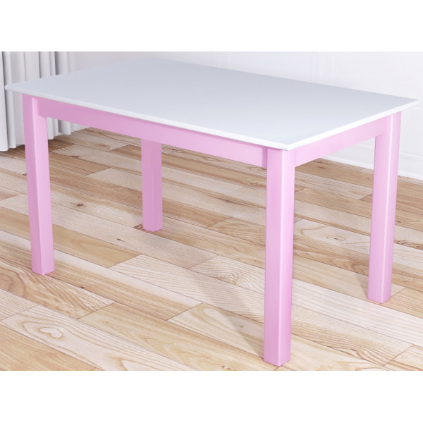 Стол кухонный Классика из массива сосны, белая столешница 20 мм и ножки розового цвета, 120х60х75 см