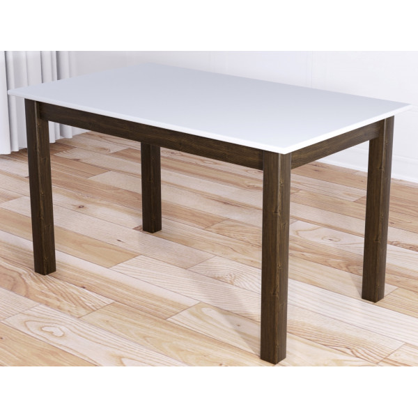 Стол кухонный Классика из массива сосны, белая столешница 20 мм и ножки цвета темного дуба, 120х60х75 см
