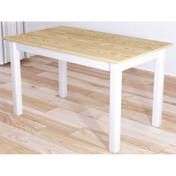 Стол кухонный Классика из массива сосны, лакированная столешница 20 мм и ножки белого цвета, 110х60х75 см
