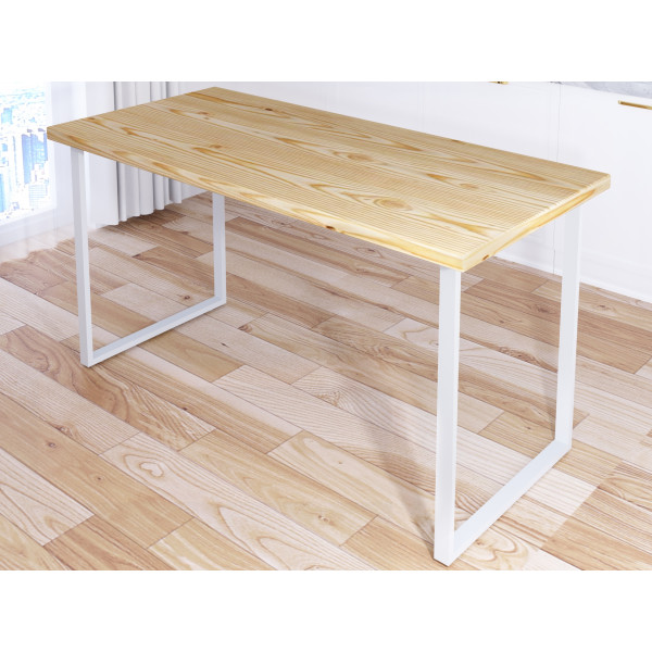 Стол кухонный Loft со столешницей без покраски из массива сосны 40 мм и белыми металлическими ножками, 130х70х75 см