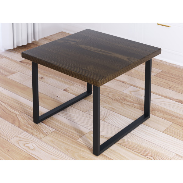Стол журнальный Loft квадратный со столешницей цвета темного дуба из массива сосны 40 мм и черными металлическими ножками, 60x60х50 см