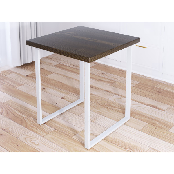 Стол кухонный Loft квадратный со столешницей цвета темного дуба из массива сосны 40 мм и белыми металлическими ножками, 60x60х75 см
