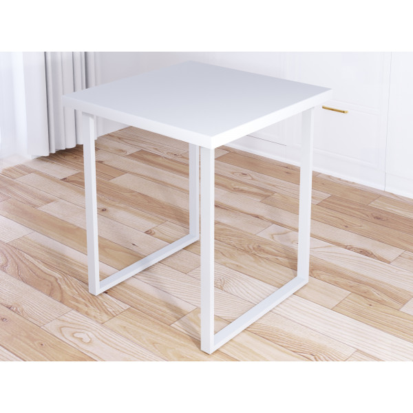 Стол кухонный Loft квадратный со столешницей белого цвета из массива сосны 40 мм и белыми металлическими ножками, 60x60х75 см