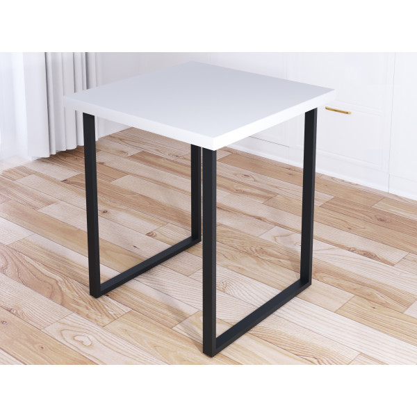 Стол кухонный Loft квадратный со столешницей белого цвета из массива сосны 40 мм и черными металлическими ножками, 60x60х75 см