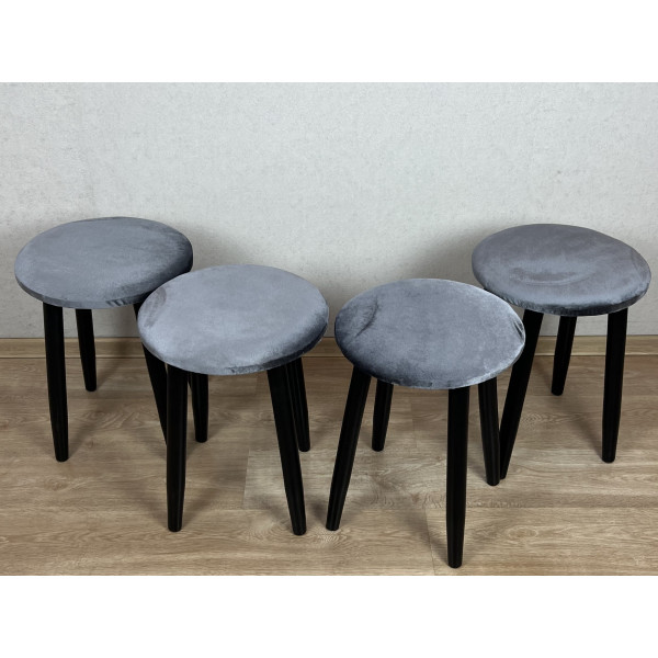 Комплект табуретов Мокка круглых для кухни с мягким велюровым сиденьем серого цвета на черных ножках, 4 шт.